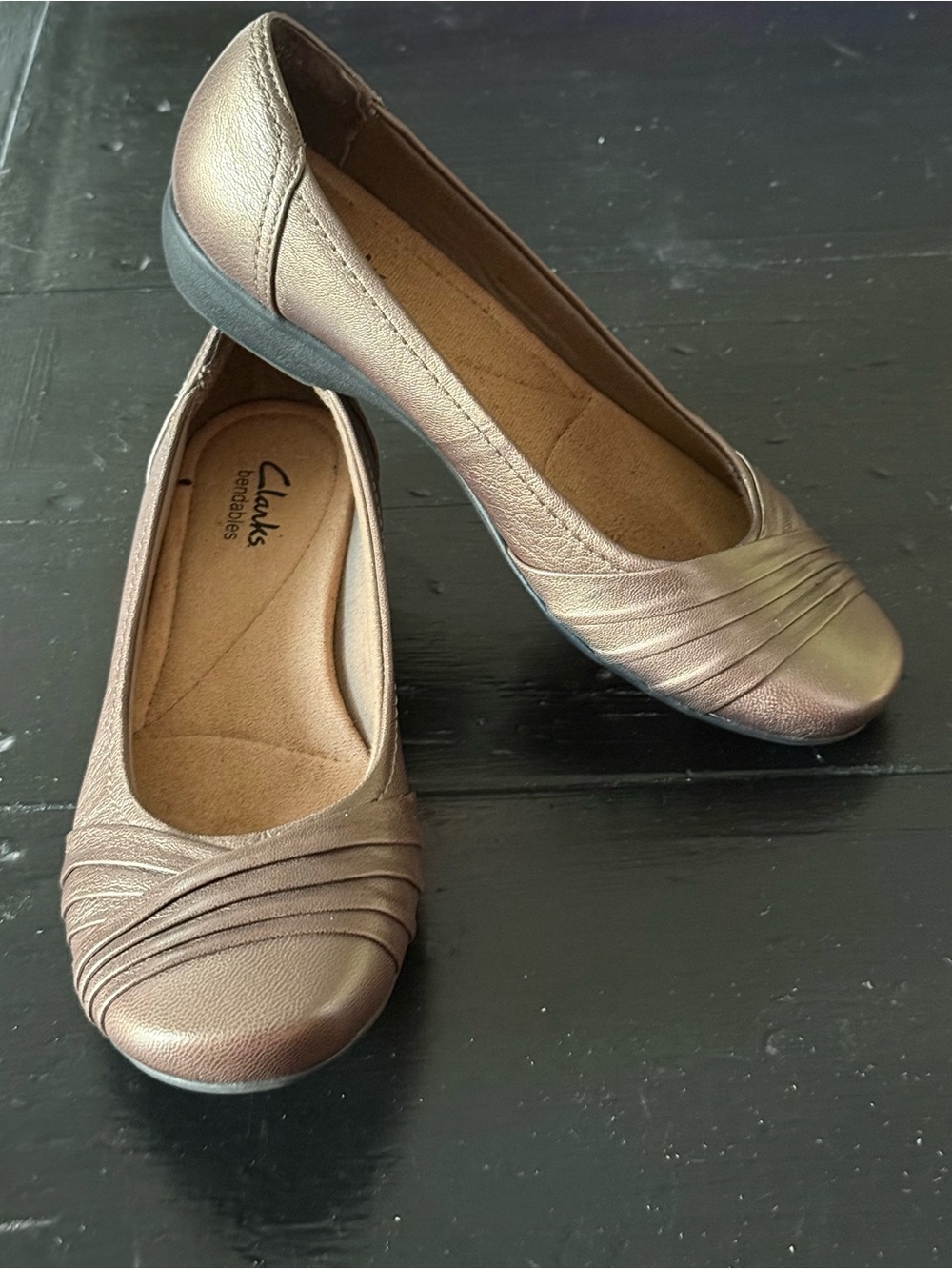 Clarks Bendables Bronze Metallic Leather Ballet Flats